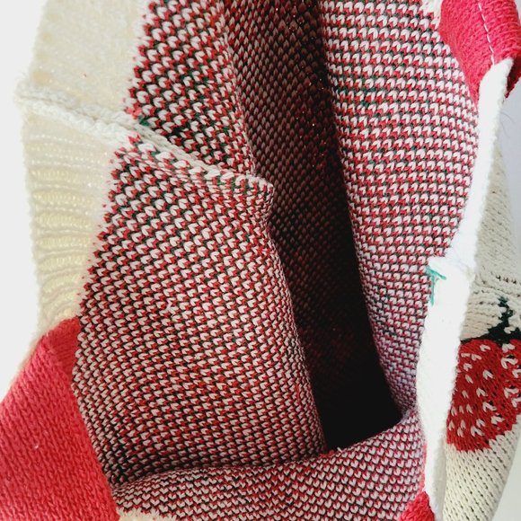 Strawberry small tote stretchy fabric tote colors red and cream - Picture 3 of 4